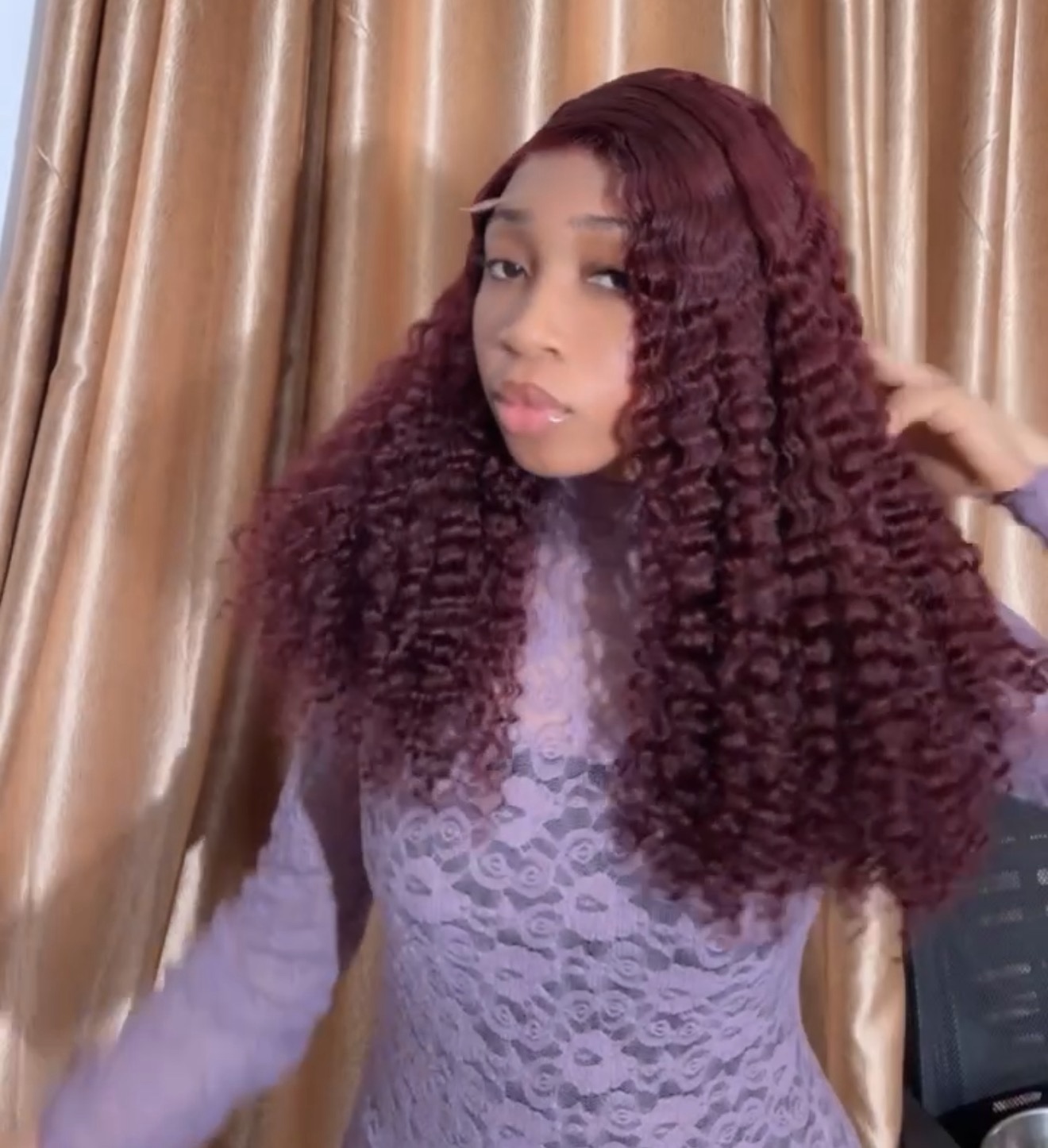 18” SDD burgundy pixie curls 5by5 closure 250g