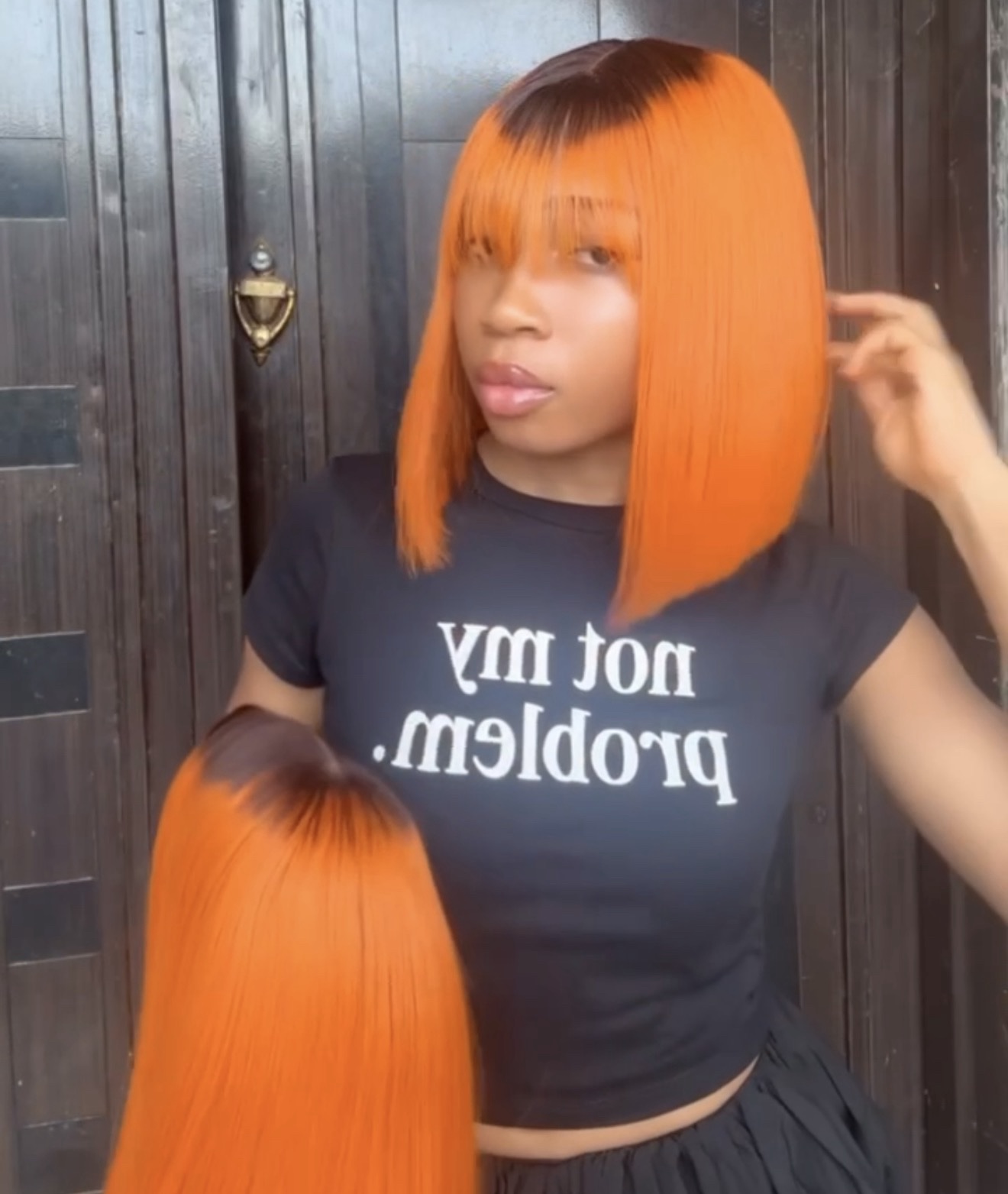 10” SDD orange with dark root Vietnamese bone straight 2by4 closure fringe