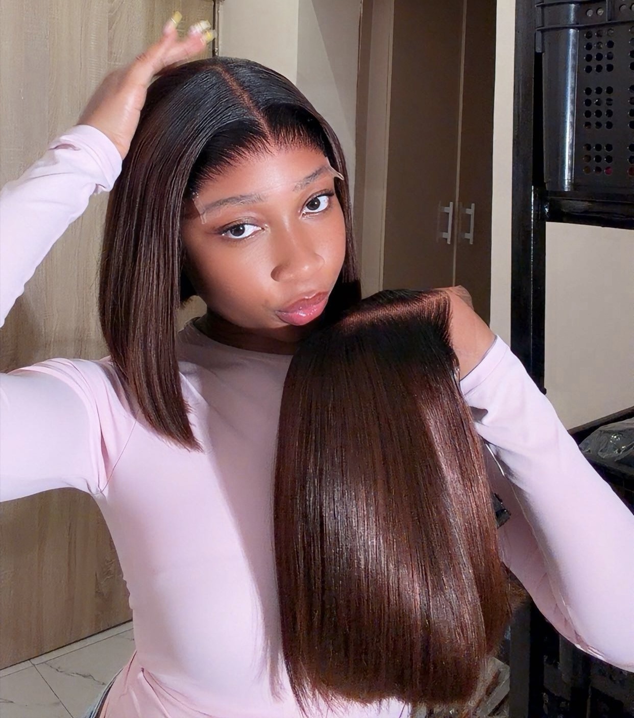 8” SDD human hair straight in brown 5by5 closure