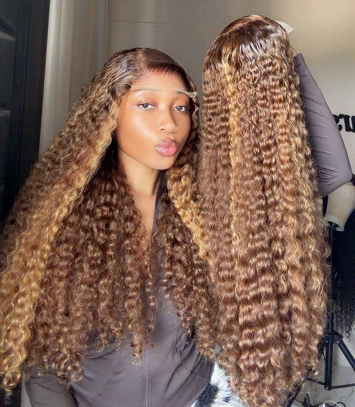 26” BROWN WITH GOLD HIGHLIGHTS LOOSE WAVY 5by5 closure 250g